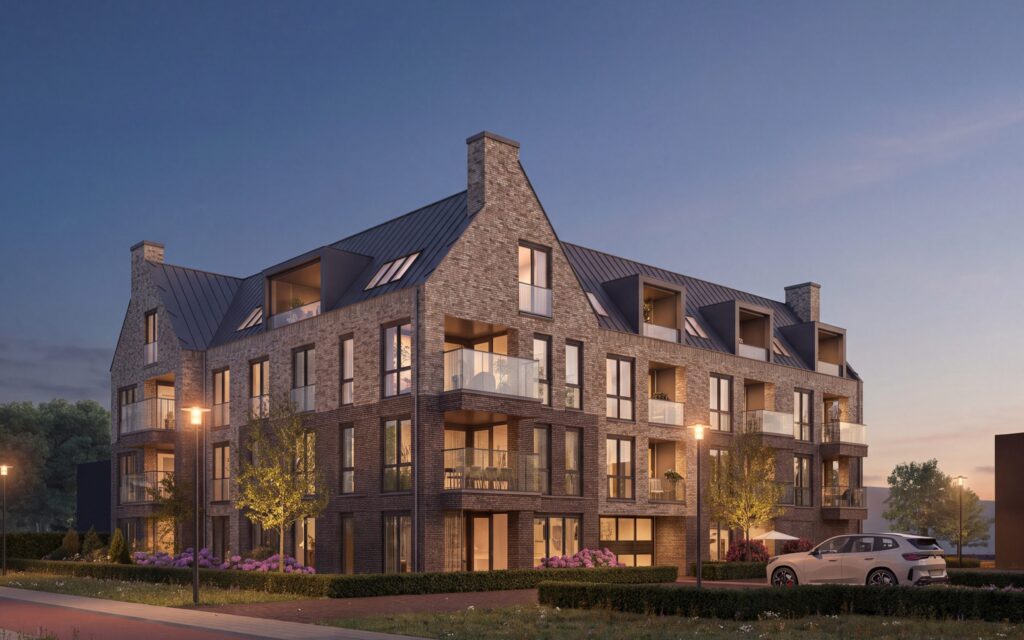 Huys van Zuylen appartementencomplex in avondsfeer bij schemering
